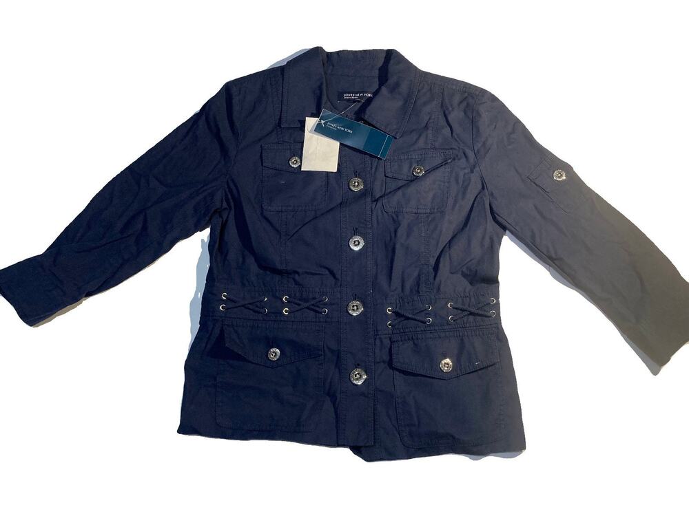 NWT Jones New York womens jacket navy blue admiral style S large pockets